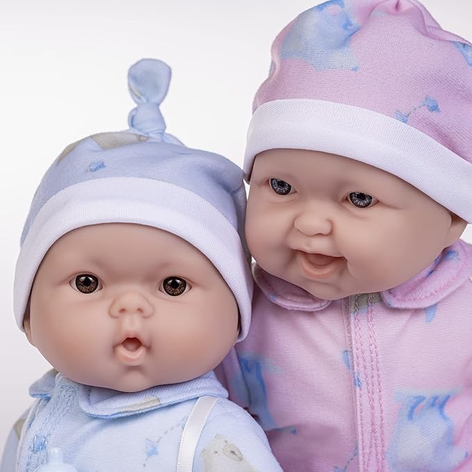 Twins 13" Realistic Soft Body Baby Dolls | JC Toys - Berenguer Boutique | Twins Gift Set with Removable Outfits and Accessories | Pink and Blue | Caucasian | Ages 2+
