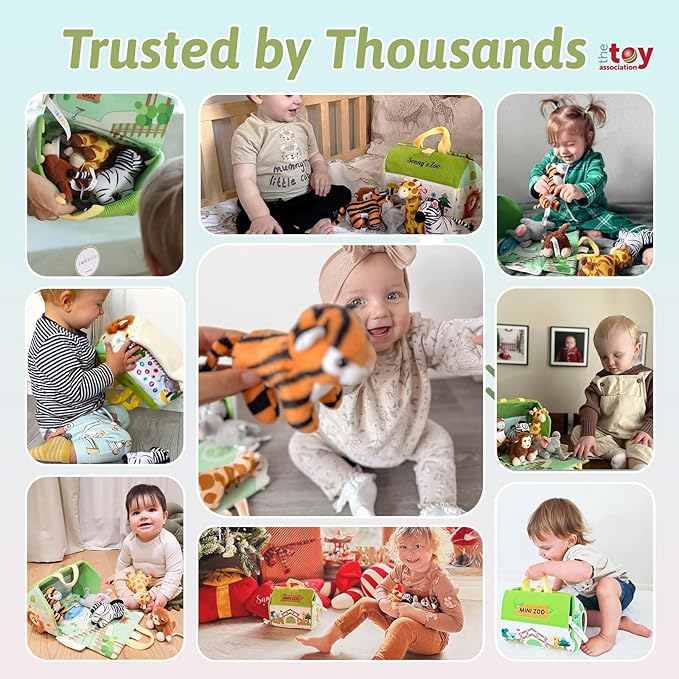OUOZZZ 1 2 3 Year Old Toys - Mini Zoo Stuffed Animals Set – Interactive Plush Toys for Babies & Toddlers, Travel-Friendly & Huggable, Portable Gift, Safe & Washable 9.8"
