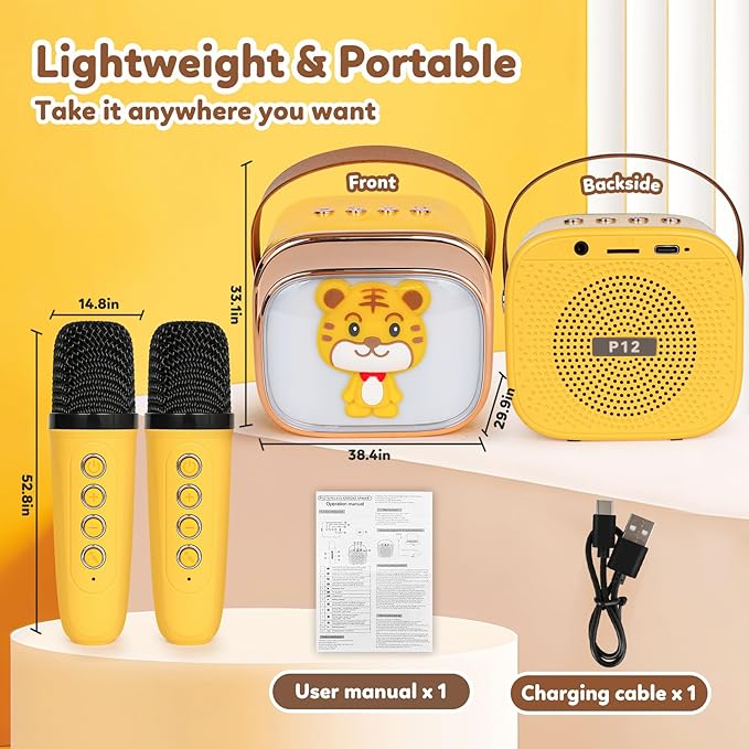 Mini Karaoke Machine with 2 Wireless Microphones, Karaoke Machine for Kids 4 5 6 7 8 9 10 Years Old, Girls and Boys - Birthday/Christmas/Halloween/Easter Gift, Microphone for Kids Party Speaker Toy