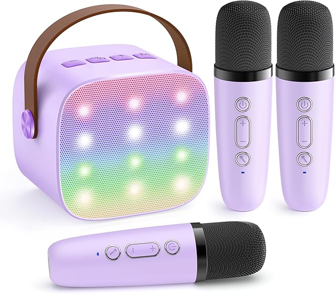 Upgraded Mini Karaoke Machine with 3 Wireless Microphones Toy for Kids, Birthday Gifts for Girls Boys, Portable MP3 Player for Ages 3, 4, 5, 6, 7, 8, 9, 10, 11, 12+ Year Old Family Party (Purple)