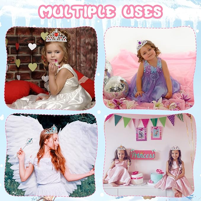 Lewtemi Princess Dress-up Accessories: 24 Pieces Princess Crowns and Wands, Heart Adult Wand and Crown Plastic Queen Tiara and Wand, for Party Supplies, Girls over 12 years old