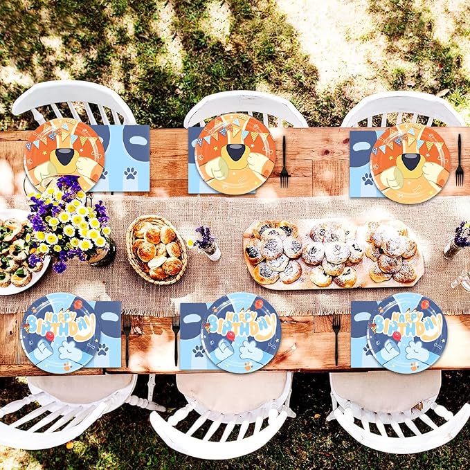 40Pcs Blue Dog Birthday Party Decorations Plates and Napkins Blue Dog Party Supplies Serve 20 Guests