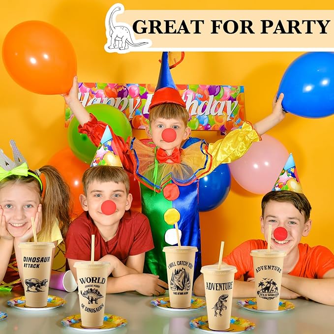 Mifoci 24 Pcs Dinosaur Party Favor 24 oz Plastic Cup with Lids and Straws Set Kids Reusable Dinosaur Cup Decorations for Beverage Birthday Party Dino Supplies (Khaki)