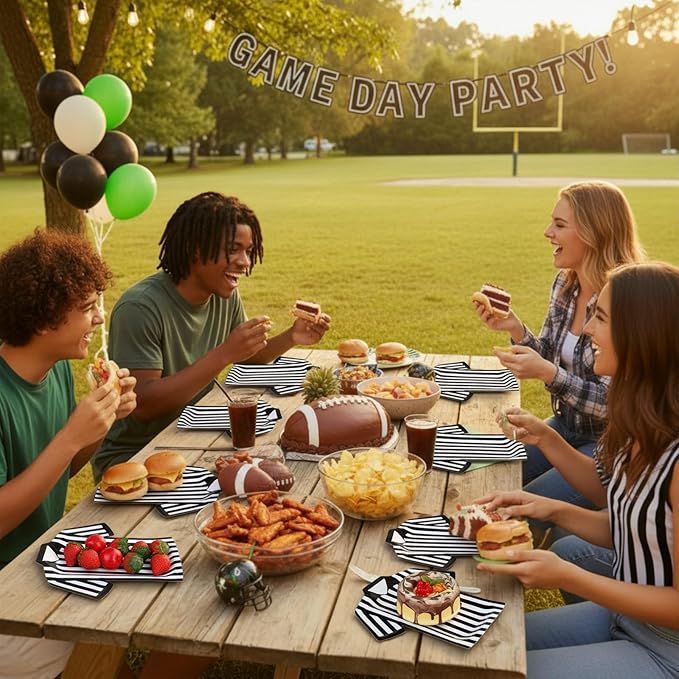 50 Pcs Basketball Paper Plates 8.7" Referee Shirt Shape Basketball Plates Black White Stripes Football Party Supplies Referee Coach Shirt Dessert Tableware for Football Party Supplies