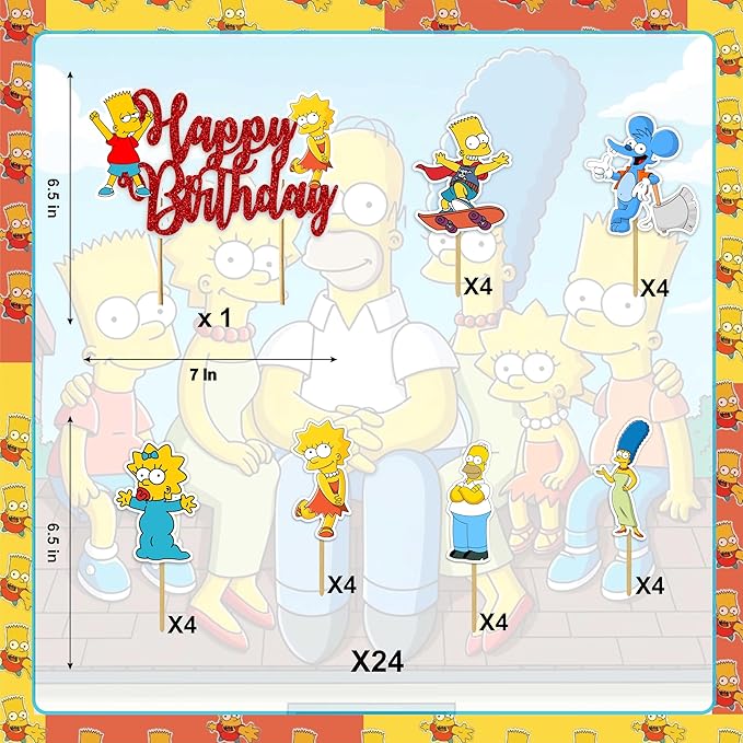 "Brt Simpson Theme Birthday Party Supplies – Complete Decoration Set with Happy Birthday Banner, Cake Topper, Cupcake Toppers, Table Décor, Garland – Cartoon Birthday Party Decoration"