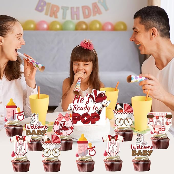 37Pcs She‘s Ready to Pop Cupcake Toppers,She's Ready to Pop Baby Shower Party Supplies for Pop Baby Shower Themed Cupcake Soda Bottle to Pop Baby Shower Kids Birthday Party Cake Decorations Supplies