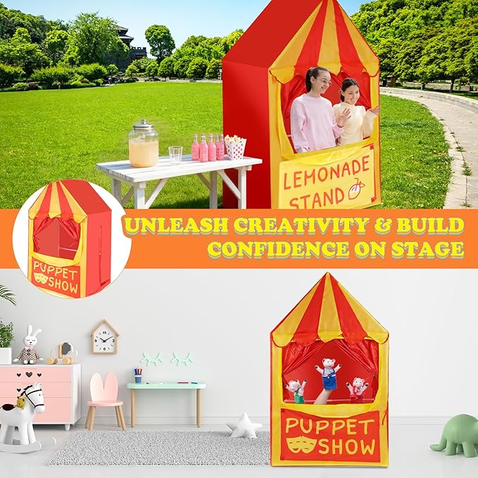 Eave Style Puppet Theater,Puppet Show and Lemonade Stand for Tabletop Drama Performance Role Playing, Indoor & Outdoor Dramatic Pretend Play