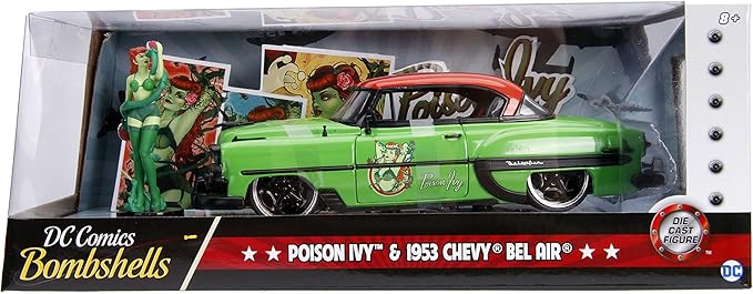 Jada Toys DC Comics Bombshells Poison Ivy & 1953 Chevy Bel Air Die-cast Car, 1:24 Scale Vehicle, 2.75” Collectible Figurine 100% Metal, Green