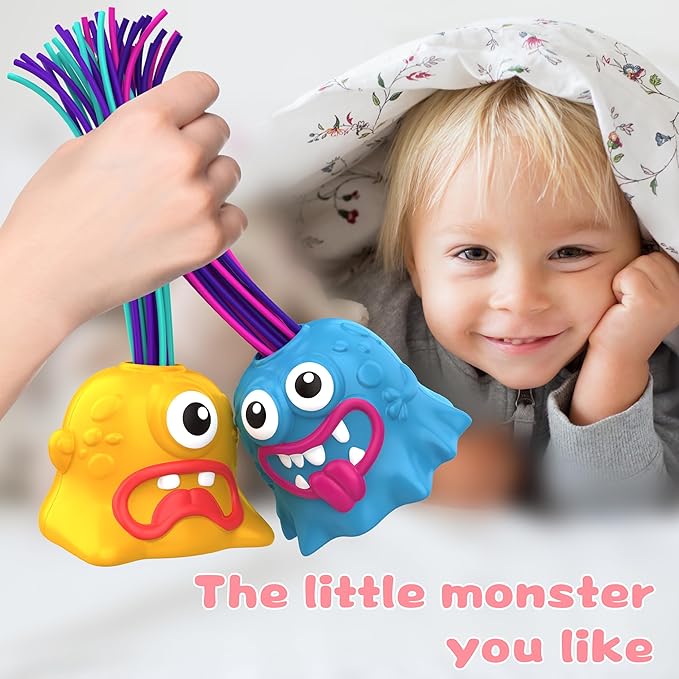 4PCS Fun Hair Pulling Fidget Scream Monster Toys, Venting Novelty Toys, Lots of Different Screams, Halloween Gifts for 3 4 5 6 7+ Kids Teen Boys Girls