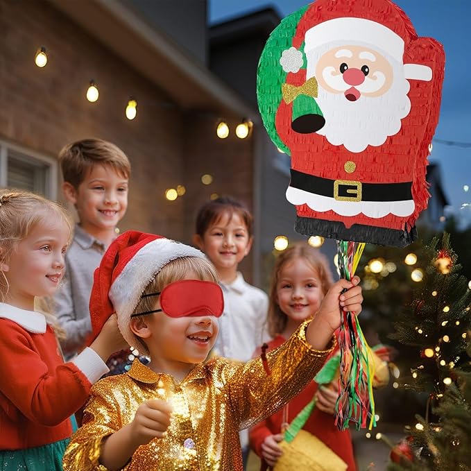 WERNNSAI Christmas Santa Pinata - Christmas Decorations Red Santa Claus Party Games for Kids Xmas Festival Supply Father Xmas GIft Delivery Xmas Large Pinata Pull String with Blindfold Bat