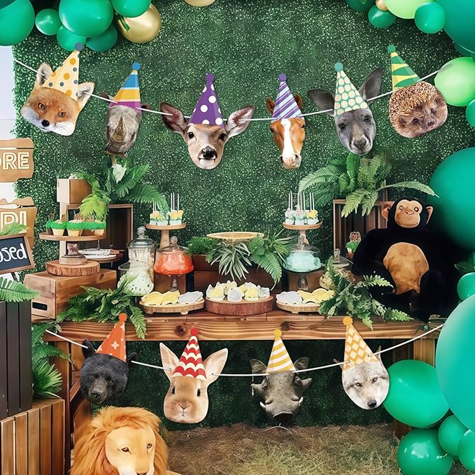 Hooqict Safari Animals Happy Birthday Banner Animal Birthday Decorations Party Animal Banner Garland for Jungle Theme Party Decorations Kids Wild Zoo Party Supplies