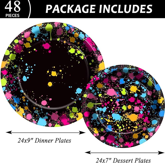 gisgfim 48 Pcs Neon Plates Party Supplies Glow Birthday Party Decorations Glow in Dark Paper Dessert Plates Disposable Neon Theme Birthday Graffiti Party Supplies Decoration Favors