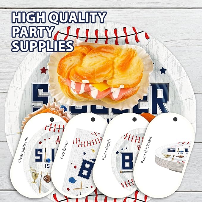 Grencian 96 Pcs Baseball Baby Shower Party Supplies It‘s A Boy Paper Plates Napkins A Little is on The Way Plates Baseball Theme Baby Shower Party Decorations for Boy Serves 24