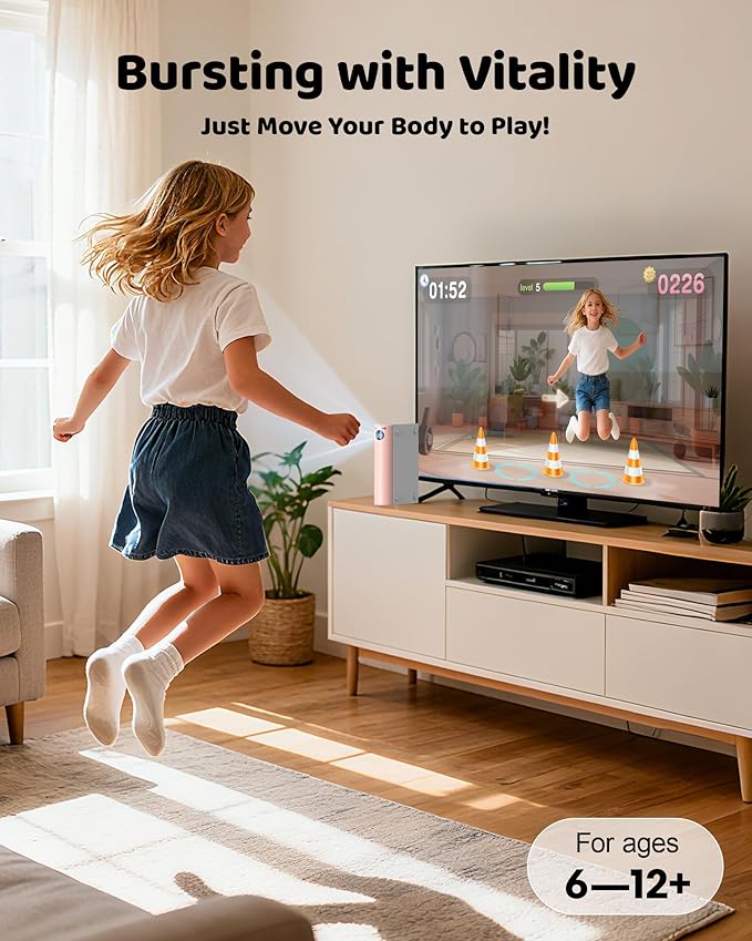 AR Motion Game Console for Kids: Plug and Play TV Video Game System for Indoor Physical Play Interactive Family Fun Game Nights Parties Playtime - Great Gift for Boys Girls (Pink&White)