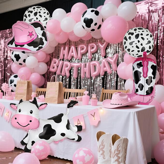 Big Cow Balloons Cow Print Cowgirl Boot Balloons Cowgirl Hat Balloon Western Let's Go Girls Disco Last Rodeo Bachelorette Theme One 1st Birthday Party Decor Supplies 5 Pcs Large