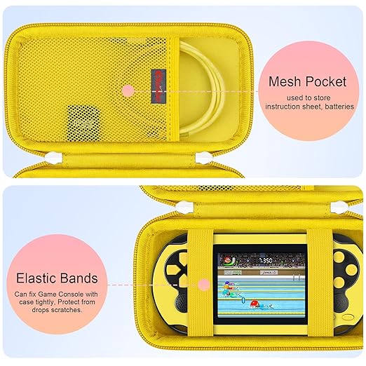 Elonbo Carrying Case for TaddToy/WELLST·G/Beijue/FAMILY POCKET/CCTU/X- JOYKIDS/GREENCREEK/Beico/KAVOYI/GuaiyeyeAP/TEBIYOU Handheld Game Console, Portable Electronic Gaming Player Bag, Yellow