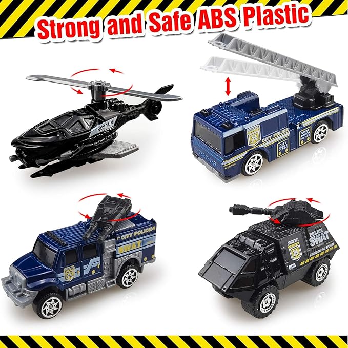 6 Pack Diecast Police Car Toy Set, Mini Alloy Models Police Car Toys for Boys 3-5 6 7, Armored Vehicle, Bulletproof Car, Rescue Truck, Military Helicopter, Armed Car Police Toys Kids Birthday Gift