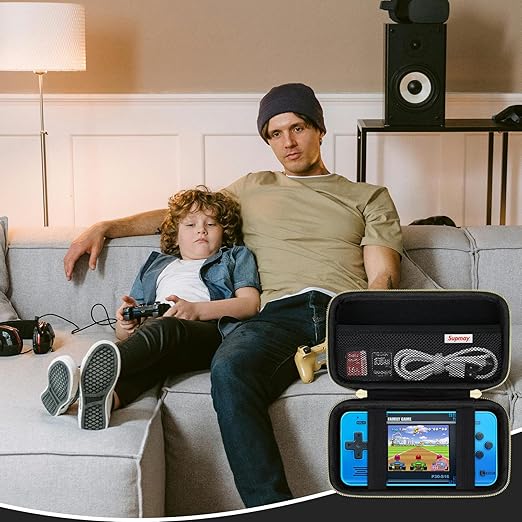 Supmay Carrying Case Compatible with WELLST·G Handheld Game for Kids -Preloaded 220 Retro Video Games, Portable Gaming Player Storage Holder Travel Bag with Mesh Pocket for USB Cable, Black