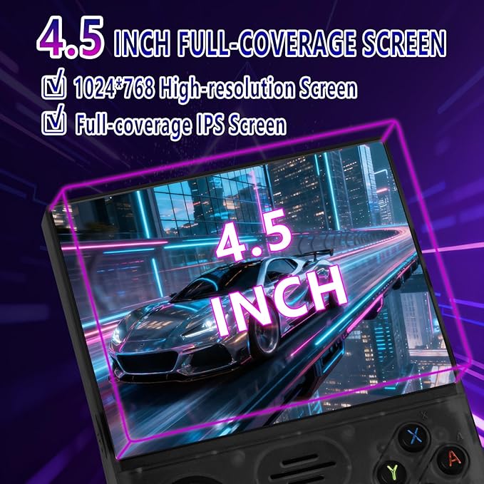 2026 NEW Upgrade RF45V Retro Handheld Game Console - 4.5 Inch Ultra-Large Screen,Support 18000+Classic Games,64G TF Card,4000mAh Battery,Linux System,Birthday Gift for Adult or Friends-Black