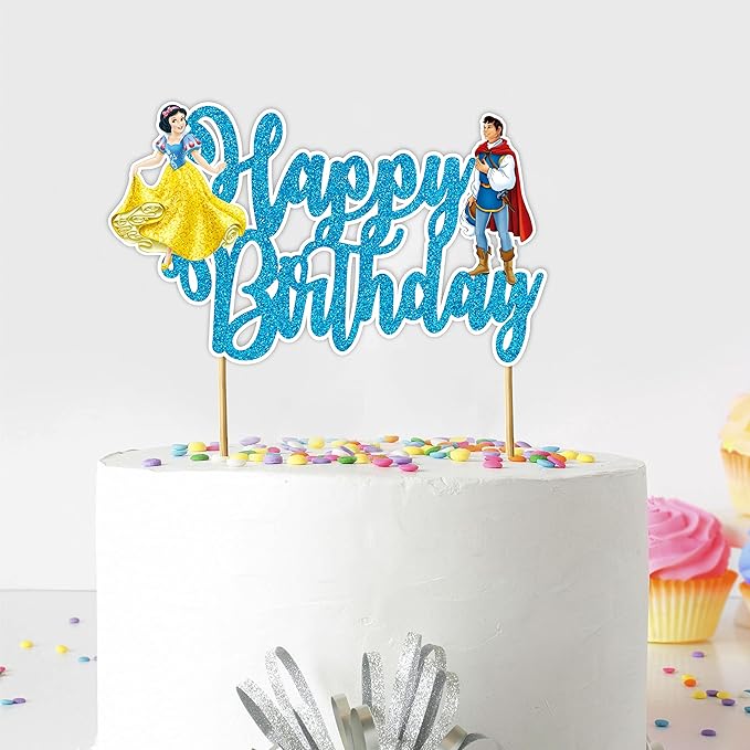 "Snow White and the Sevn Dwarfs Happy Birthday Cake Topper – Fairy Tale Princess Party Decoration – Cute Cartoon Themed Cake Decoration for Girls Birthday, Shower, and Princess Celebrations"