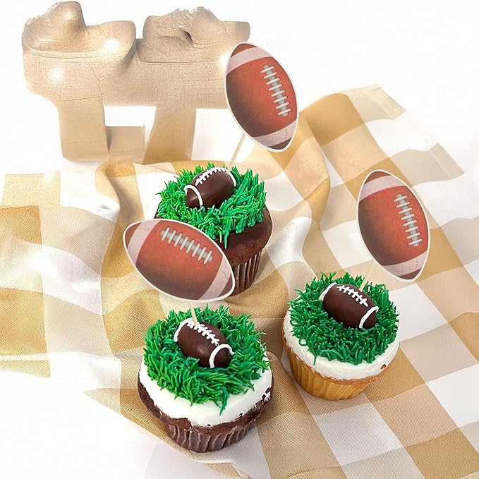 Gyufise 36Pcs American Football Cupcake Rugby Cake Topper Decorations for Football Themed Baby Shower Happy Birthday Party Decoration