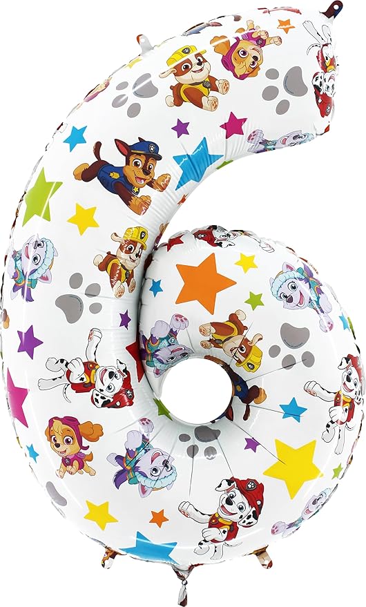 Toyland® 26 Inch Paw Patrol Number Foil Balloon - Kids Party Balloons - Number 1-6 Available (NUMBER 6)