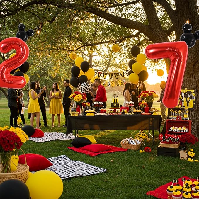 Vuzvuv 40 Inch Mouse Number Balloon No.7, Black Mouse Head Balloon and Red Giant Giant Number Seven Balloon for Birthday, Mouse Theme Party Supplies, Baby Shower,Anniversary Decoration
