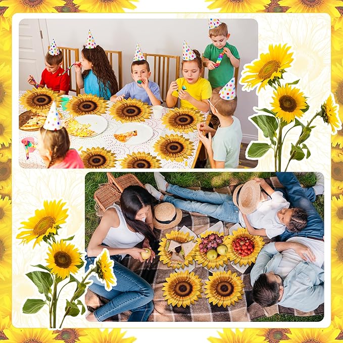 50 Pcs Sunflower Paper Plates Sunflower Shaped Plates Sunflower Baby Shower Party Supplies Sunflower Print Theme Plate for Birthday Baby Shower Bridal Shower Spring Garden Party Decorations