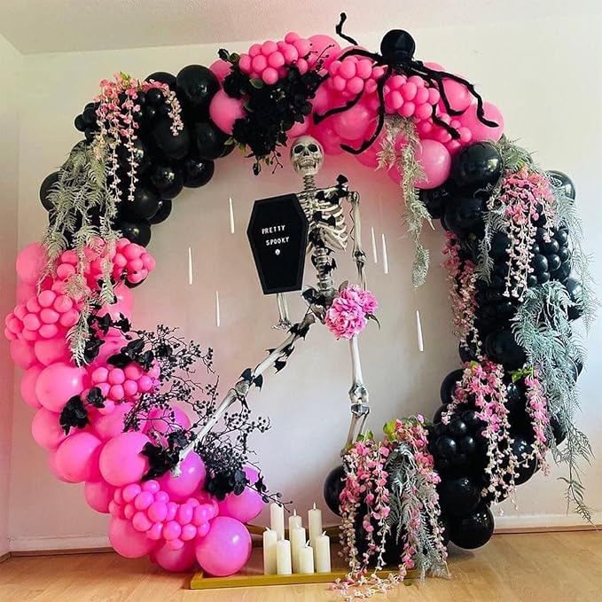 Pink and Black Balloons, 60PCS 12 Inch Hot Pink and Black Balloon Rose Gold Confetti Balloons for Hot Girls Women Birthday Party Baby Bridal Shower Party Decorations