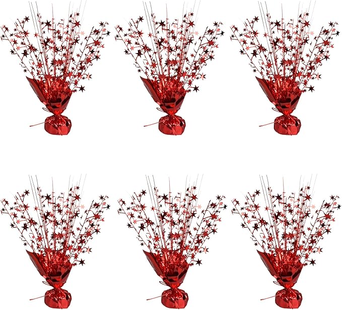 6 Pack Metallic Foil Spray Centerpiece Star Table Decoration Burst Table Centerpieces for Birthday Wedding Anniversary Graduation Holiday Party Supplies Decor (Red)
