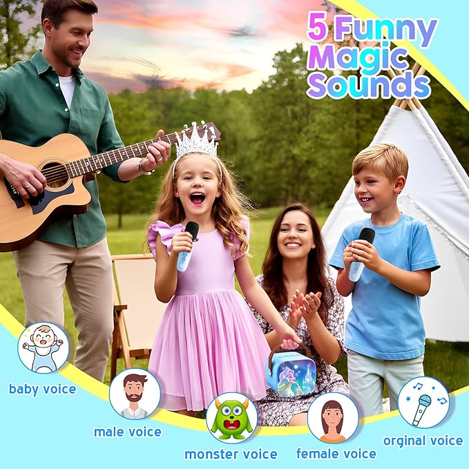 Kids Karaoke Machine for Kids Frozen Toys for Girl Gift, Mini Karaoke Machine with 2 Wireless Microphones Ages 3,4,5,6,7,8,9,10,11,12+ Year, Microphone for Kids Christmas or Birthday Toy Gift (Blue)
