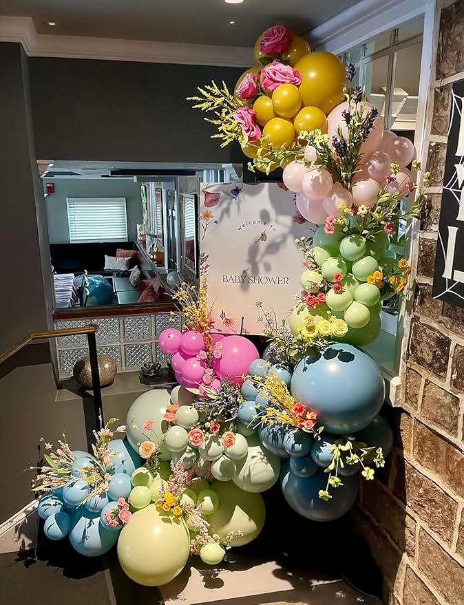Daisy Balloon Arch Garland Kit, 152 Pcs Pastel WildFlower Balloons Arch Kit in Pink, Green, Purple, Blue, Yellow and Beige for Baby Shower, Spring Daisy Theme Birthday Decorations