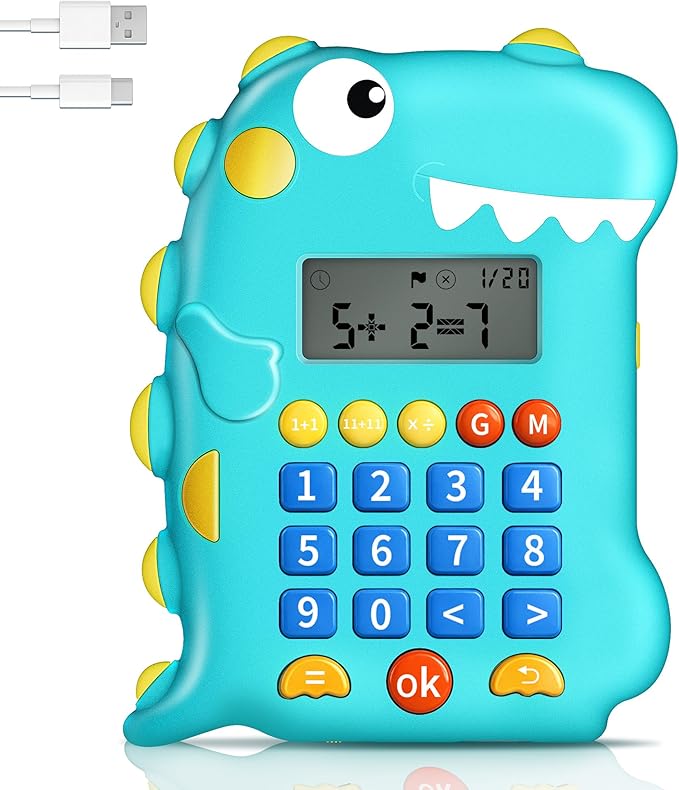 Math Games for Kids Ages 5-12, Portable Kids Calculator Toy, Addition Subtraction Multiplication Division Practice, 4 Logic Modes, 100,000 Questions, Fun Educational Math Toy, Dinosaur Toy for Kids