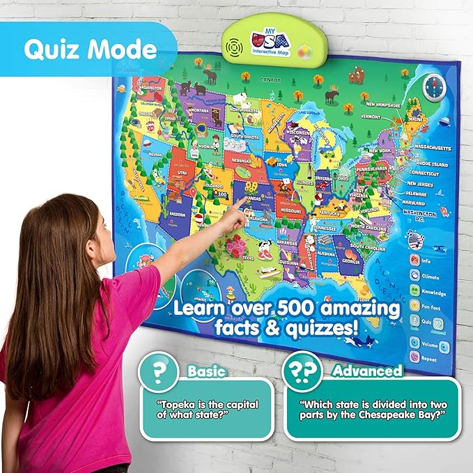 BEST LEARNING i-Poster My USA – Interactive Talking United States Map for Kids Ages 5-12 to Learn States, Capitals & Fun Facts