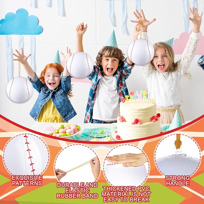 12 Pcs Baseball Party Favors Punching Balloons for Kids PVC Inflatable Punch Balloon Bouncy Balls with Rubber Band Handle Goodie Bags Stuffers for Baseball Birthday Supplies Pool Decoration