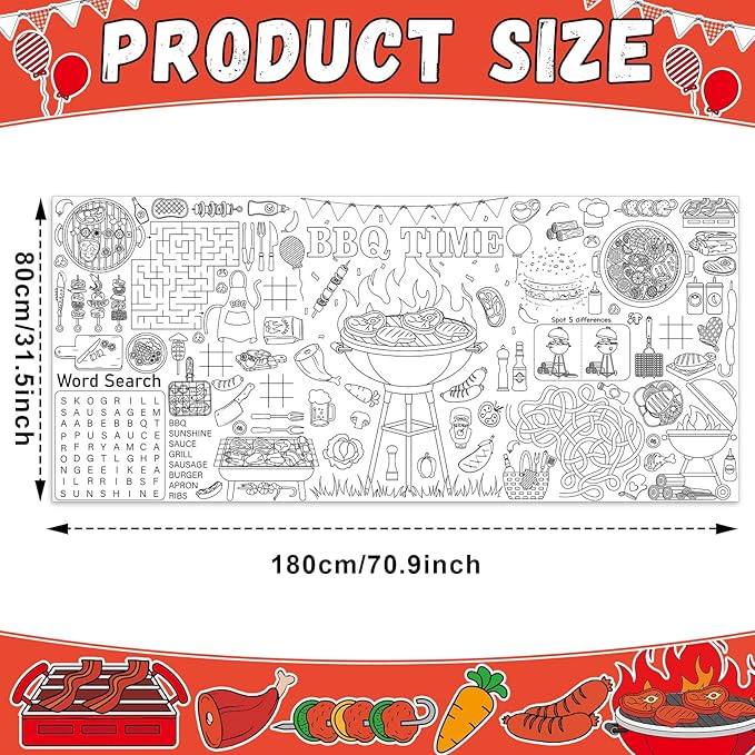 BBQ Giant Coloring Poster Large Coloring Tablecloth Big Paper Sheets Page Baby Q Theme Table Cloth DIY Activity Game Art Crafts Mat Wall Home Party Decoration Supplies