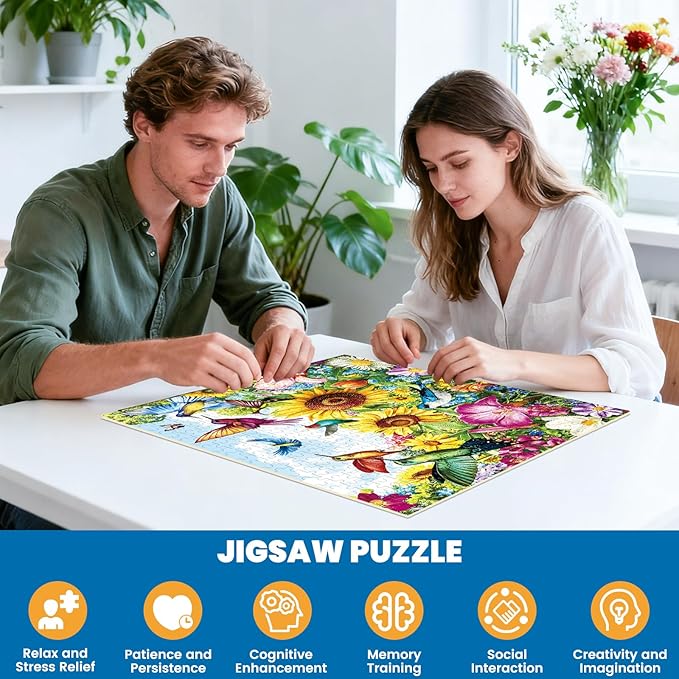 500 Pieces Puzzle for Adults - Summer Birds Garden Jigsaw Puzzle for Adults Teens,Recycled Cardboard Hummingbird Flowers Puzzle 500 Pieces,Challenging Game for Family Fun & Gift Idea,20.5 x 15 in