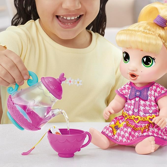 Baby Alive Bubbly Tea Party LaLa GooGoo Doll with Teapot Accessories, Blonde Hair, 11 Inches, Toys for 3 Year Old Girls and Boys & Up