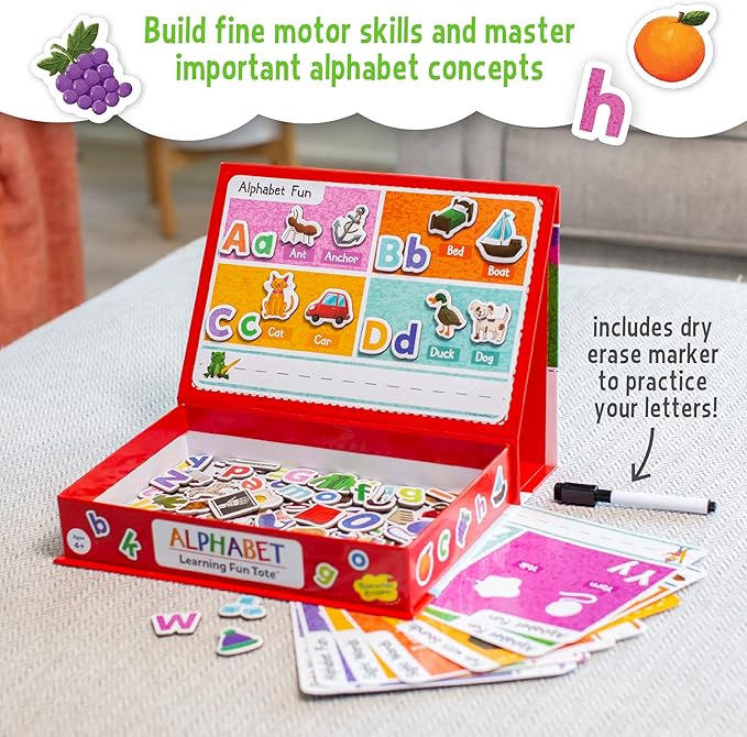 Peaceable Kingdom Alphabet Learning Fun Tote, Hands-on Literacy Activity Set with Magnetic Letters Sheets, Early Reading Skills Development, Kids Age 4+, Portable Classroom Home Organization