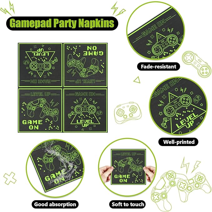 100Pcs Game On Napkins, Disposable Level Up Napkins, Gaming Paper Party Napkins, Game Party Napkins for for Boys Game On Birthday Party Supplies, 13 x 13 Inches