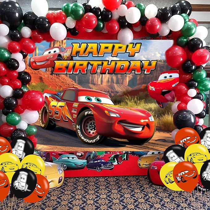 Cartoon Car Backdrop 5x3 Vinyl Maqueen Car Birthday Party Supplies Photography Background Picture Photoshoot Cake Table Decor Banner Shoot Drapes Poster