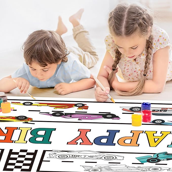 OHOME Race Car Giant Coloring Poster/Tablecloth - Race Car Birthday Party Decorations - 30 x 72 Inches Jumbo Coloring Banner Kids Crafts Activities Decor Party Supplies