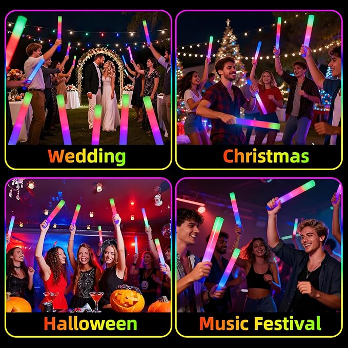 200+2 Pack Foam Glow Sticks Bulk Party Pack,Party Favors Supplies,3 Flashing Modes Glow In The Dark Party Supplies,Light Up Foam Sticks for Wendding Raves Camping Outdoor