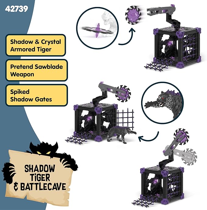 Schleich Eldrador Creatures - Battle Cave with Shadow Tiger Figure and Shooting Weapon Toy Playset - Interactive Cave and Monster Figurine for Boys and Girls - Fantasy Toys for Kids Ages 7+ | 42739