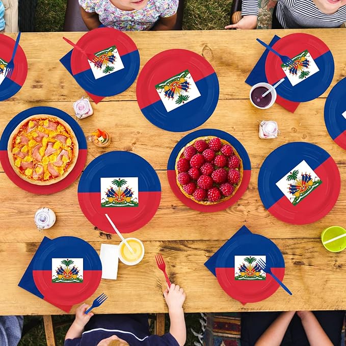 96Pcs Haitian Flag Party Decor Haiti Country Flag Plates and Napkins Haiti Theme Disposable Paper Tableware Set for Patriotic Festival School Sports Events Birthday Party Supplies Serves 24