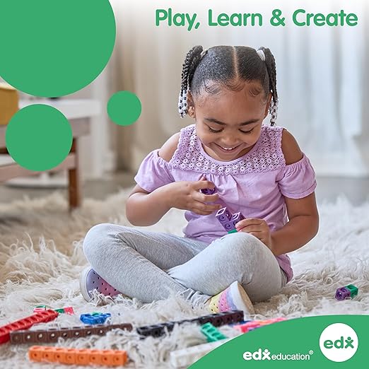 edxeducation Math Cubes | Set of 100 Counting Blocks with 5 Shapes | Math Manipulatives for Preschoolers | Shape and Color Sorting Toys | 10 Colors