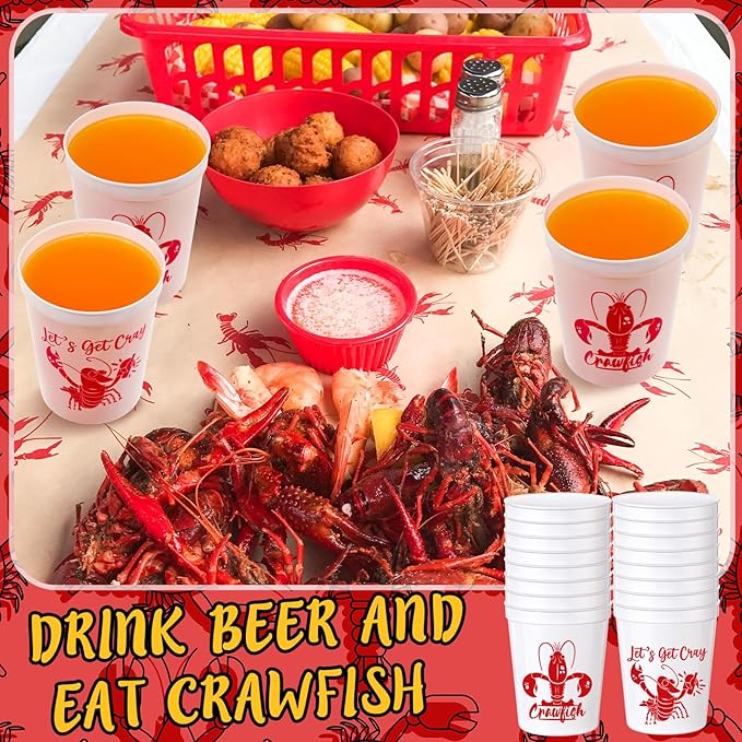24 Pcs Plastic Crawfish Cups 16 oz Reusable Thick Crawfish Boil Party Supplies White Drinking Cups for Birthday Lobster Seafood Party Decorations Favors Gift