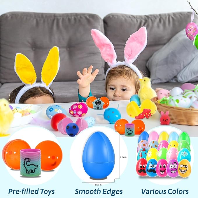 165PCS Prefilled Easter Eggs with Toys Inside, Easter Eggs Fillers Basket Stuffers Easter Hunt Games Party Favor Supplies Classroom Prize for Kids