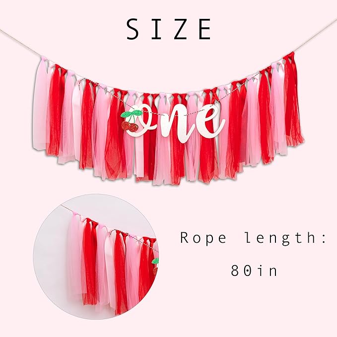 Cherry One High Chair Banner - Cherry Themed First Birthday Party Banner Garland, Sweet Girl Birthday Party Decoration Supplies Garland, Anniversary Photo Shoot Background Props Banner