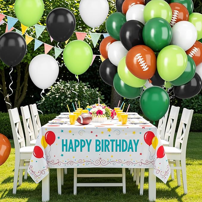 Football Balloons, 12 Inch Football Party Balloons, Dark Green and Black Balloons White and Brown Football Printed Latex Balloons for Boys Birthday Touch Down Rugby Sport Theme Party Decor